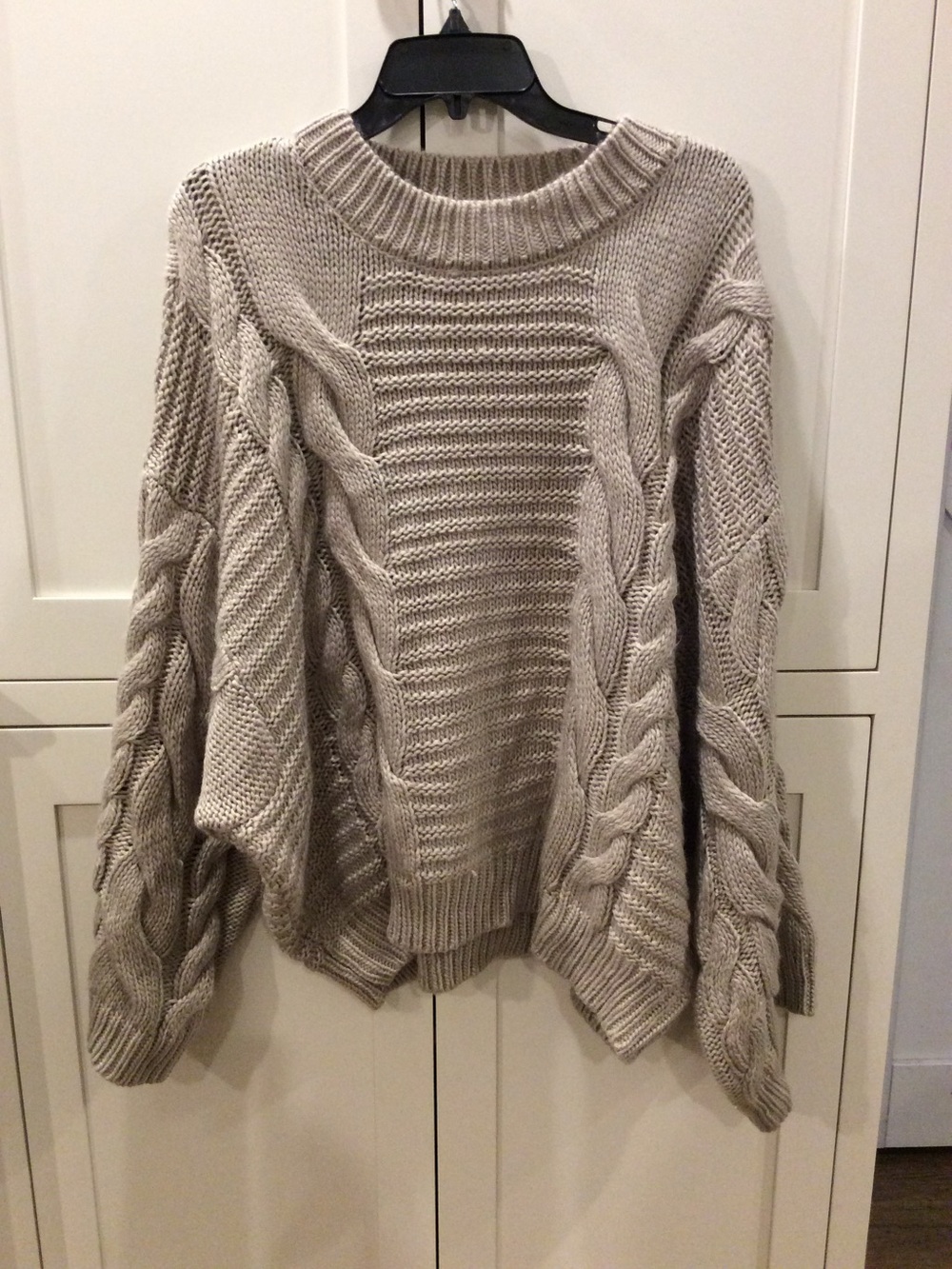 Zenana Outfitters Taupe Cable Knit Crew Sweater